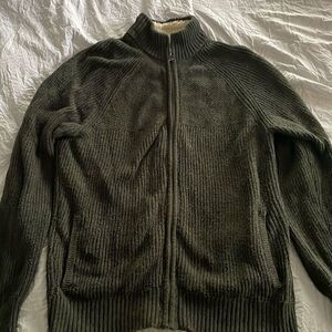 Lucky Brand Men's Army Green Black Zip Up Sweater Cardigan Size L